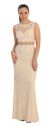 Sheer Lace Bejeweled Long Formal Evening Prom Dress in Nude